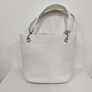 Women's White Woven Paper Silver Accents Tote Bag